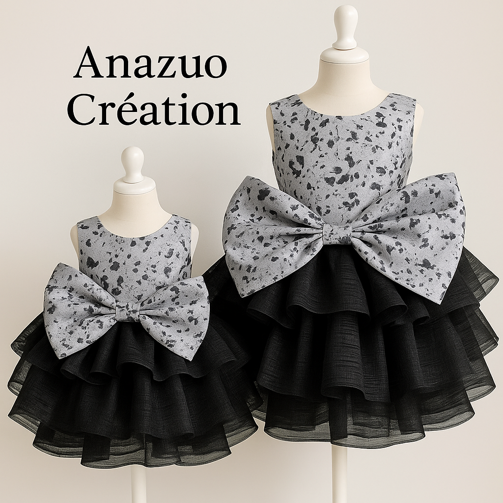 Robe Enfant de Cérémonie avec Grand Nœud – Noir & Blanc