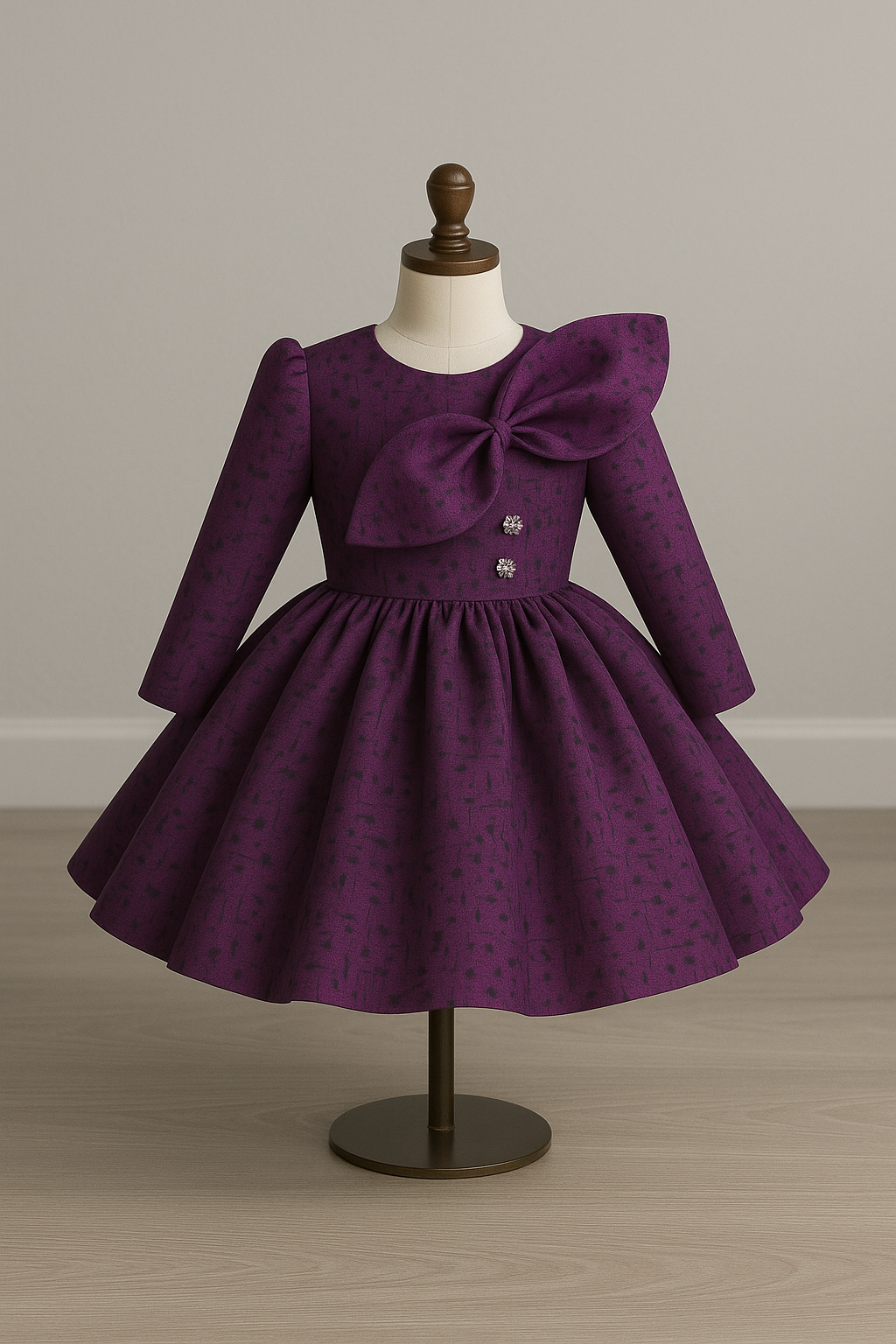 Girls Deep Plum Texture Ballgown with Bow | Winter Formal Dress
