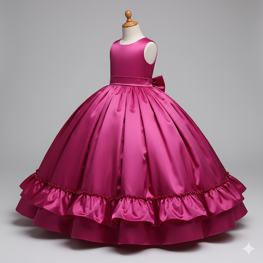 Girls' Royal Satin Ballgown – Sleeveless Ruffled Hem Flower Girl Dress with a bow