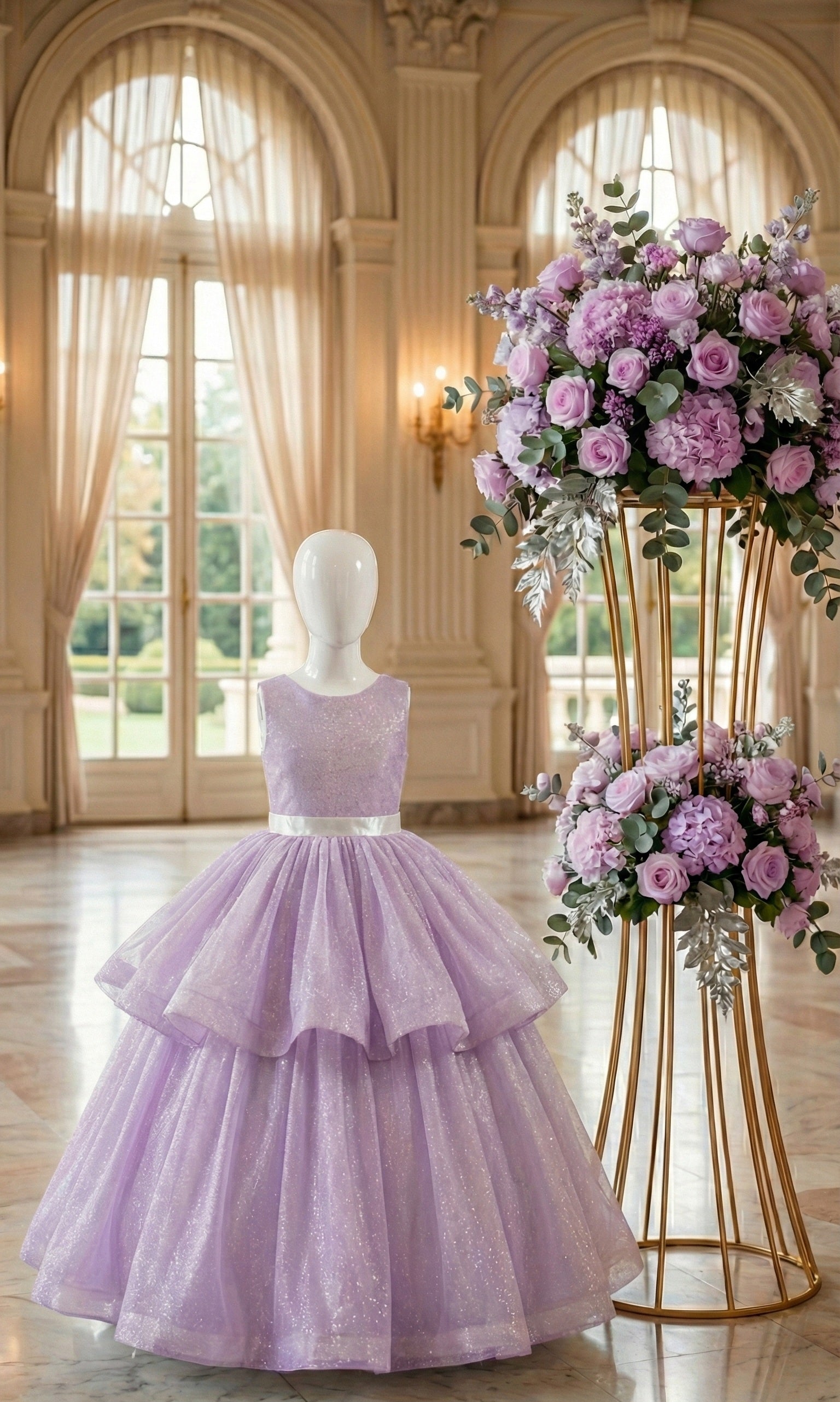 Lilac Glitter Girls Ballgown – Sparkly Princess Flower Girl Dress & Kids Formal Party Gown
