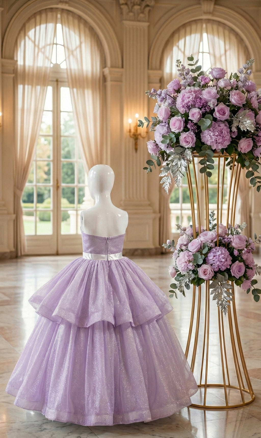 Lilac Glitter Girls Ballgown – Sparkly Princess Flower Girl Dress & Kids Formal Party Gown
