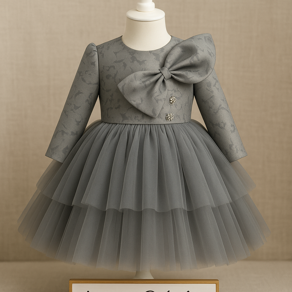 Girls Deep Plum Texture Ballgown with Bow | Winter Formal Dress