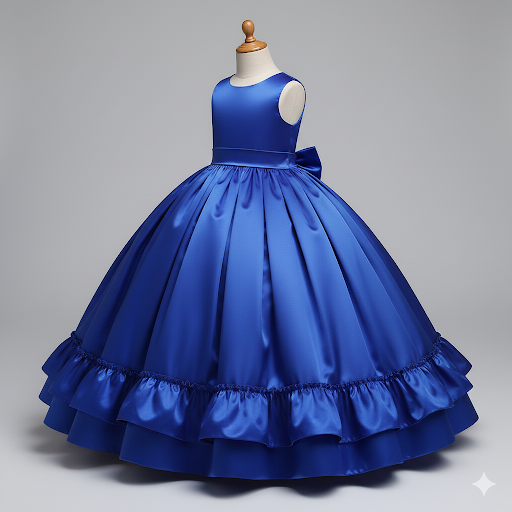 Girls' Royal Satin Ballgown – Sleeveless Ruffled Hem Flower Girl Dress with a bow