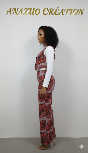 Rust Leaf Print Co-ord Set – Tailored Waistcoat & Wide Leg Trousers, 50% OFF LIMMITED TIME